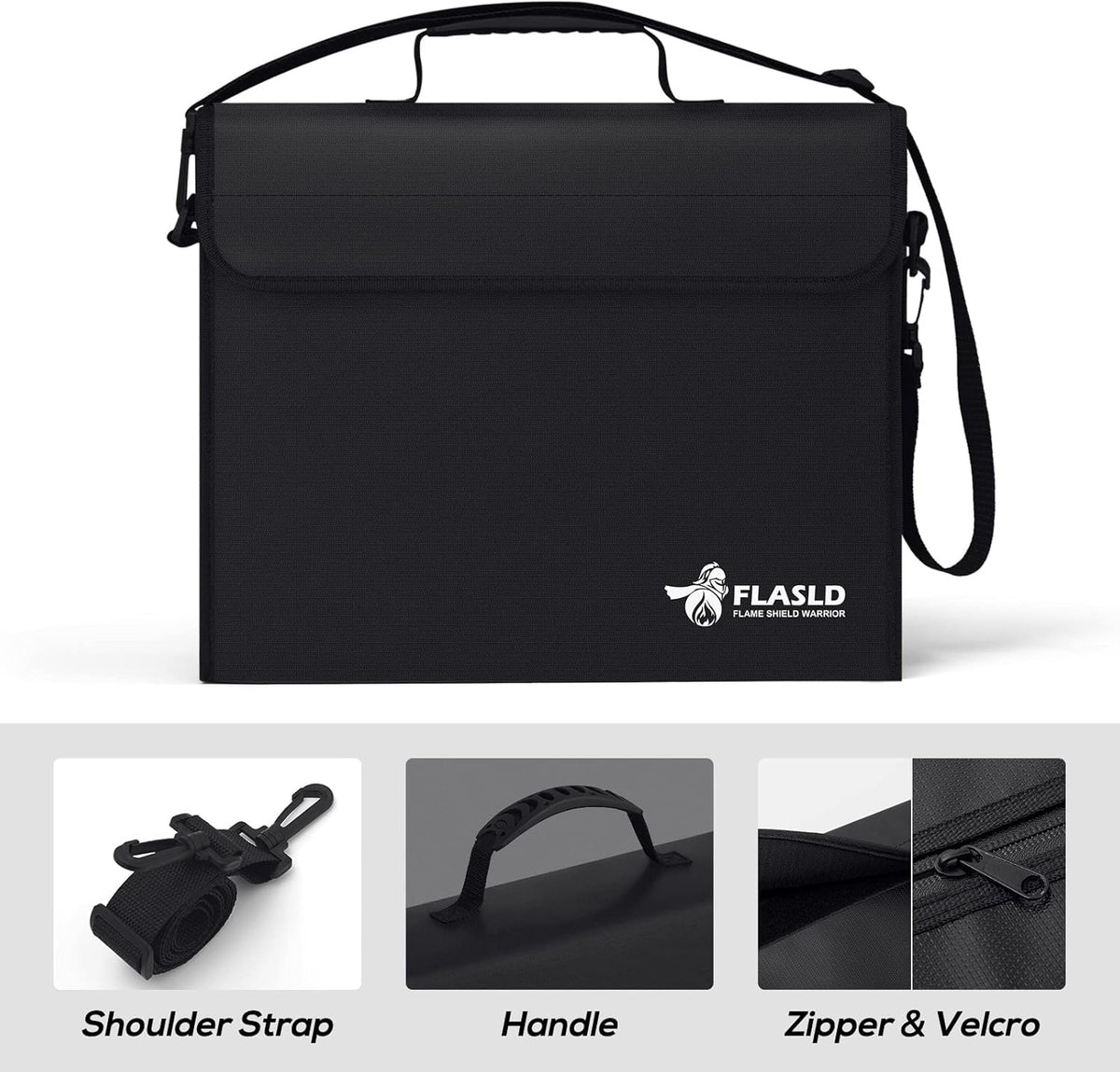 FLASLD Fireproof Document Bags, 15x12x5” Large Fireproof & Water Resistant Bag, Holder Home Office Portable Filing Storage for Valuables, Fireproof Folder FireSafe Box for Cash, Passport