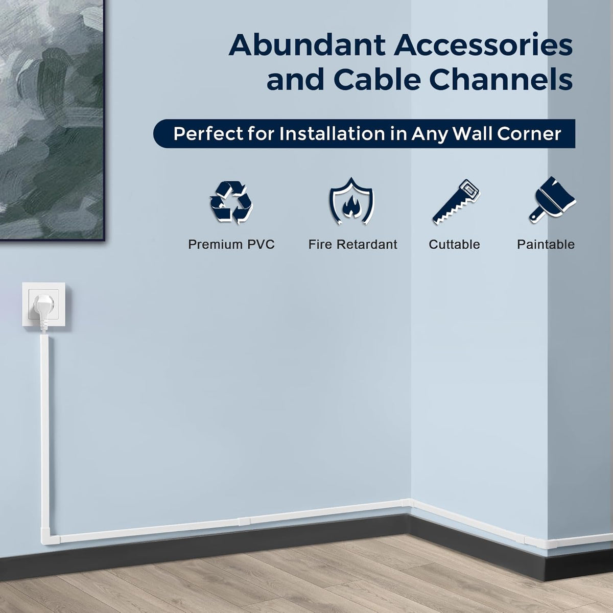 340in Cord Covers for Wires on Wall, One-Cord Wire Covers for Cords, Small White Cord Hider Wall, LZEOY Cable Raceway Wire Hider for Cords, Paintable Cable Concealer - 20x L17 W0.59in H0.4in
