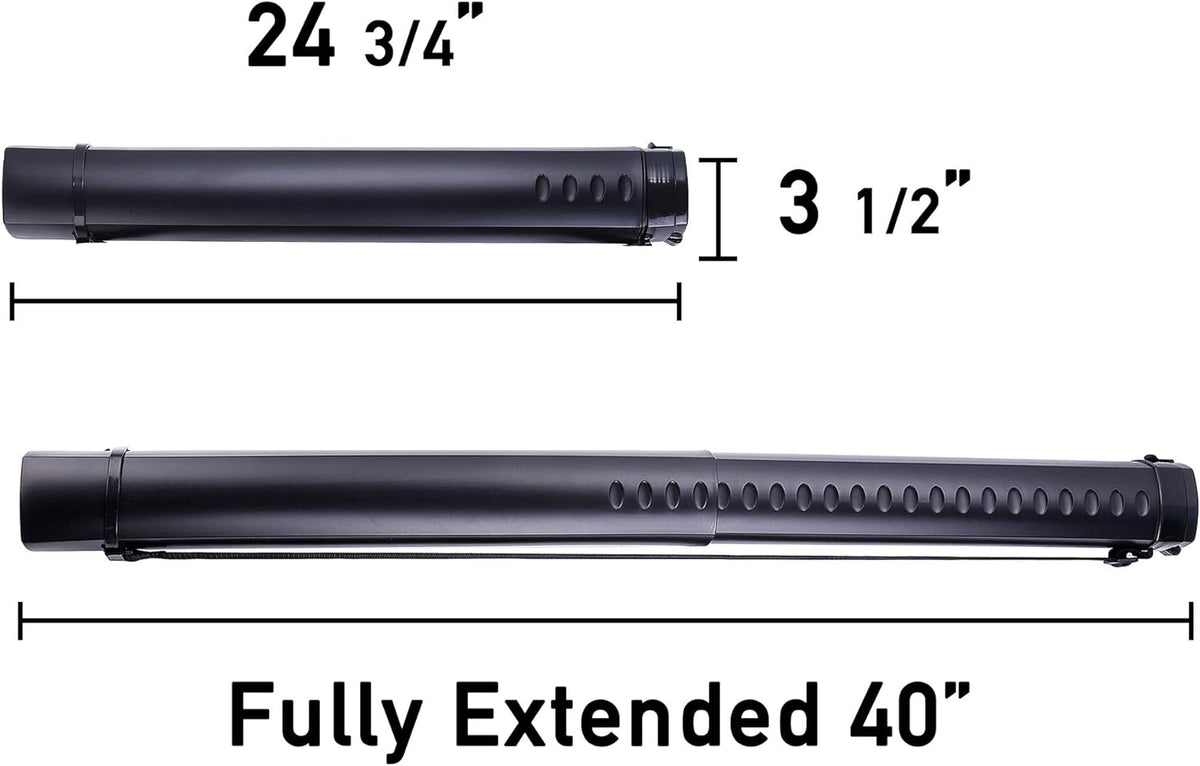 2-Pack Extendable Poster Tubes Expand from 24.5” to 40” with Shoulder Strap | Carry Documents, Blueprints, Drawings and Art | Black Portable Durable Round Storage Cases with Lids and Labels