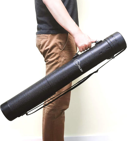 CALPALMY 2-Pack Extendable Poster Tubes Expand from 30.5” to 49” with Shoulder Strap and Handle | Carry Documents, Blueprints, Drawings and Art | Black Portable Durable Round Storage Cases