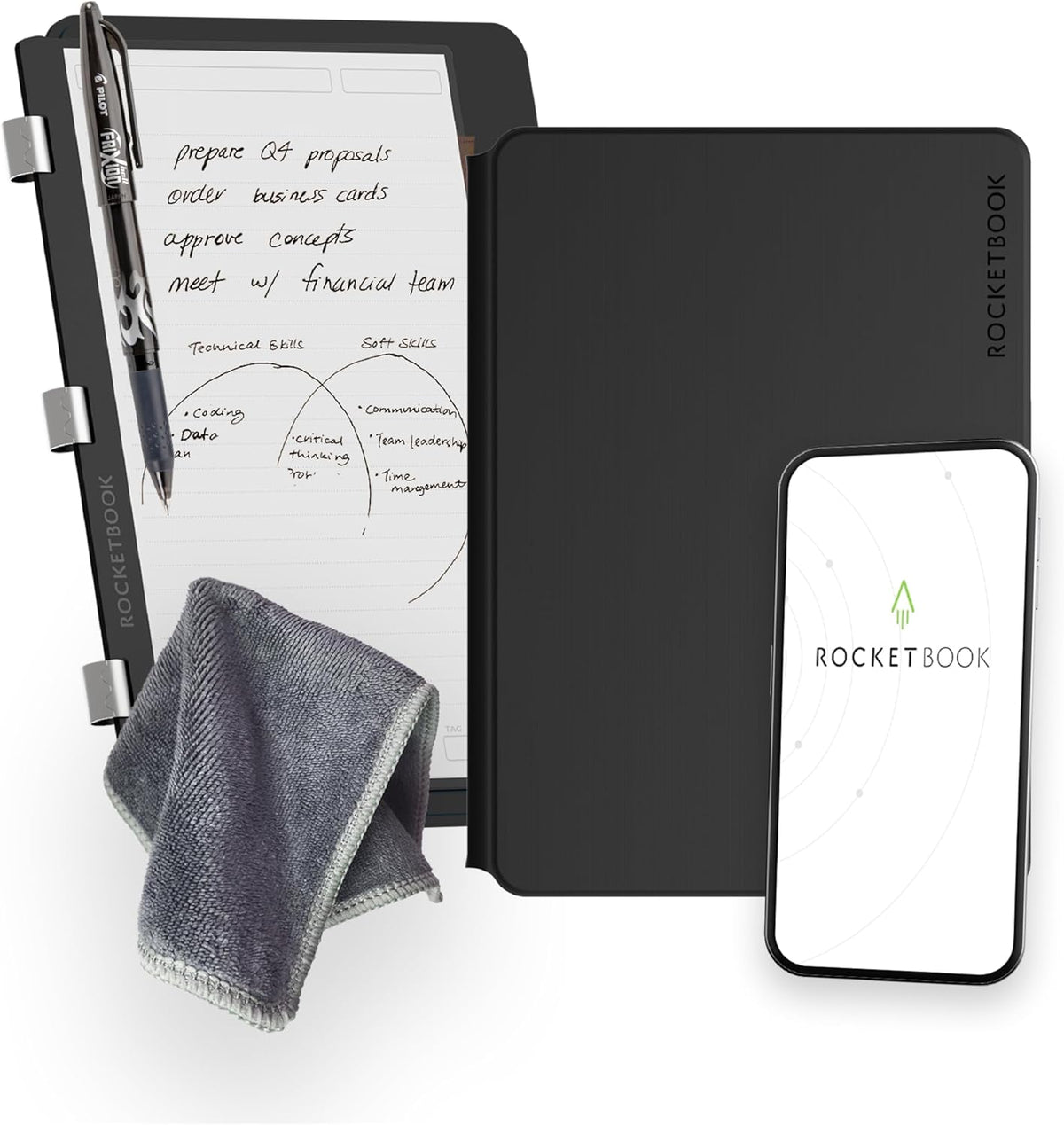 Rocketbook Pro 2.0 Reusable Professional Smart Notebook, Executive Size 7x9, Black - Lined & Dot Grid Pages, App-Connected, Erasable, Premium Cover, Ideal for Work Notes and Business Meetings