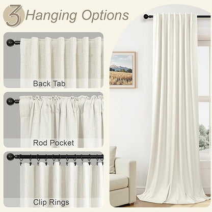 Short Blackout Curtains for Bedroom 45 Inch Length 2 Panels Faux Linen Cream Colored Cute Cottage Core Cafe Kitchen Bathroom Curtains for 42 Inch Small Window Heat Blocking Thermal Insulated Back Tab