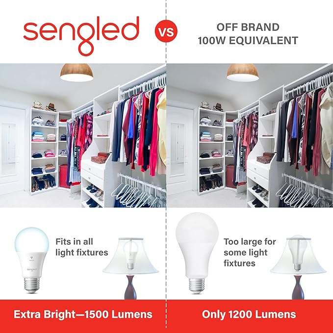 Sengled Smart Light Bulbs, 100W Equivalent WiFi Light Bulb, 1500LM High Brightness Smart Bulbs That Work with Alexa Google, Dimmable A19 Daylight 5000K Alexa Light Bulb, CRI>90, No Hub Required, 4Pack