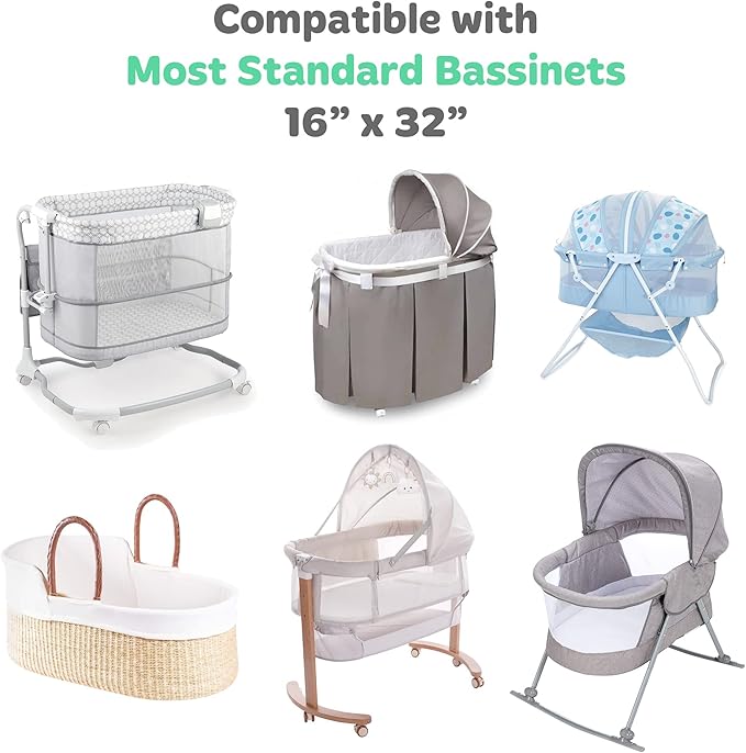 Bassinet Fitted Sheets for 16 x 32 Inch Oval Mattress Pad – for Baby Boy Girl – Compatible with UPPABaby Vista 2 Bassinet – Snuggly Soft 100% Jersey Cotton – 2 Pack