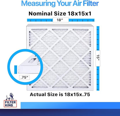 Filter King 18x15x1 Air Filter | 4-PACK | MERV 8 HVAC Pleated A/C Furnace Filters | MADE IN USA | Actual Size: 18 x 15 x .75"