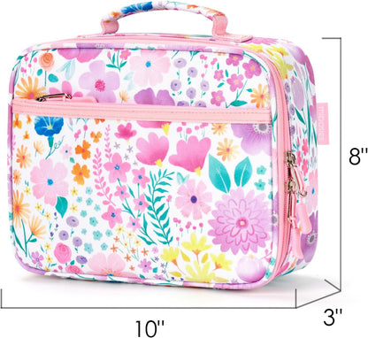 mibasies Kids Lunch Box for Girls, Insulated and Reusable Lunch Bag for School Preschool Kindergarten, Flower Pink
