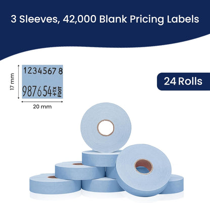 Blue Pricing Labels for Monarch 1136 Price Gun – 3 Sleeves, 24 Rolls Value Pack - 42,000 Price Marking Labels – with Ink Rolls Included