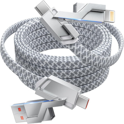 4 in 1 Charging Cable 5FT -MAX 66W Fast Charging Multi Charging Cable for All Devices, USB A/C to C/Lightning Cable Multiple iPhone Charger Cord for iPhone 16/15/14/13/iPad/Android/Tablets and More
