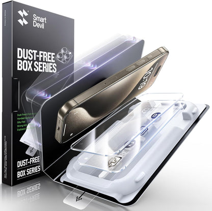 SMARTDEVIL 3 Pack Screen Protector for iPhone 15 Pro Max, Bubble-and-Dust-Free Box, HD Tempered Glass, Military Grade Shatterproof & Ultra Durable, Easy Installation