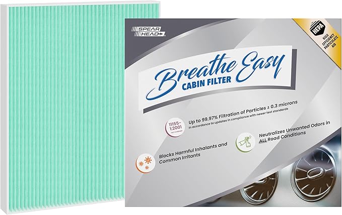 Spearhead HEPA Breathe Easy Cabin Filter, Up to 99.97% Filtration of 0.3 Micron Particles w/No Airflow Reduction (BE-058H)