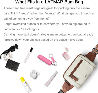 3L TRIPLE ZIP Fanny Packs Belt Bag For Women Men Crossbody Waist Pack Sling Chest Bum Travel Bag Purse Faux Leather Fashion Cute Light Pink