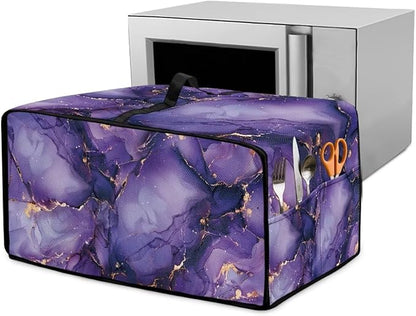 Convection Oven Dust Cover with Pockets, Easy to Clean, Electric Appliance Protector Smart Microwave Oven Cover for Countertop, S, 14.5 x 18.5 x 9 Inches, Violet Gold Marble