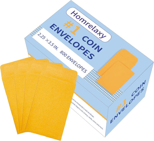#1 800 Pcs Small Coin Envelopes 2.25" x 3.5" with Gummed Flap, Yellow Kraft Mini Envelopes for Storing Keys, Stamps, Seeds, Tips and Small Items (800)