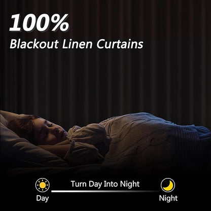 Guken 100% Blackout Linen Curtains 90 Inch Length 2 Panels Set for Living Room Bedroom Back Tab Thermal Insulated Black Out Linen Drapes Room Darkening Window Curtains,Caramel Brown