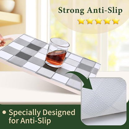 Drawer and Shelf Liner for Kitchen Cabinet: 17 in X 30 Ft Non Slip Waterproof Shelf Paper Non Adhesive Refrigerator Liners Gray Mosaic Easy Liners for Bathroom