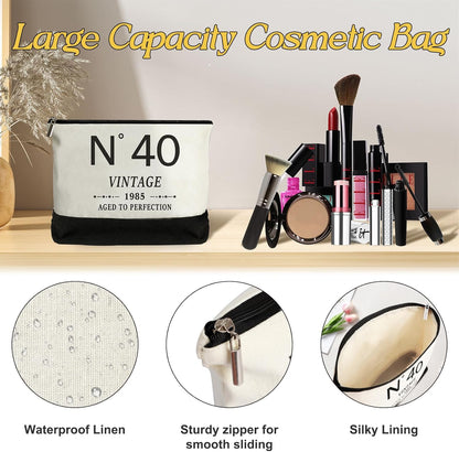 40th Birthday Gifts for Women Canvas Tote Bag Travel Gear, Unique 40 Years Old Birthday Gifts for Her Mom Wife Aunt Friends, Vintage N40 Handbag & Cosmetic Bag & Back in 1985 Poster