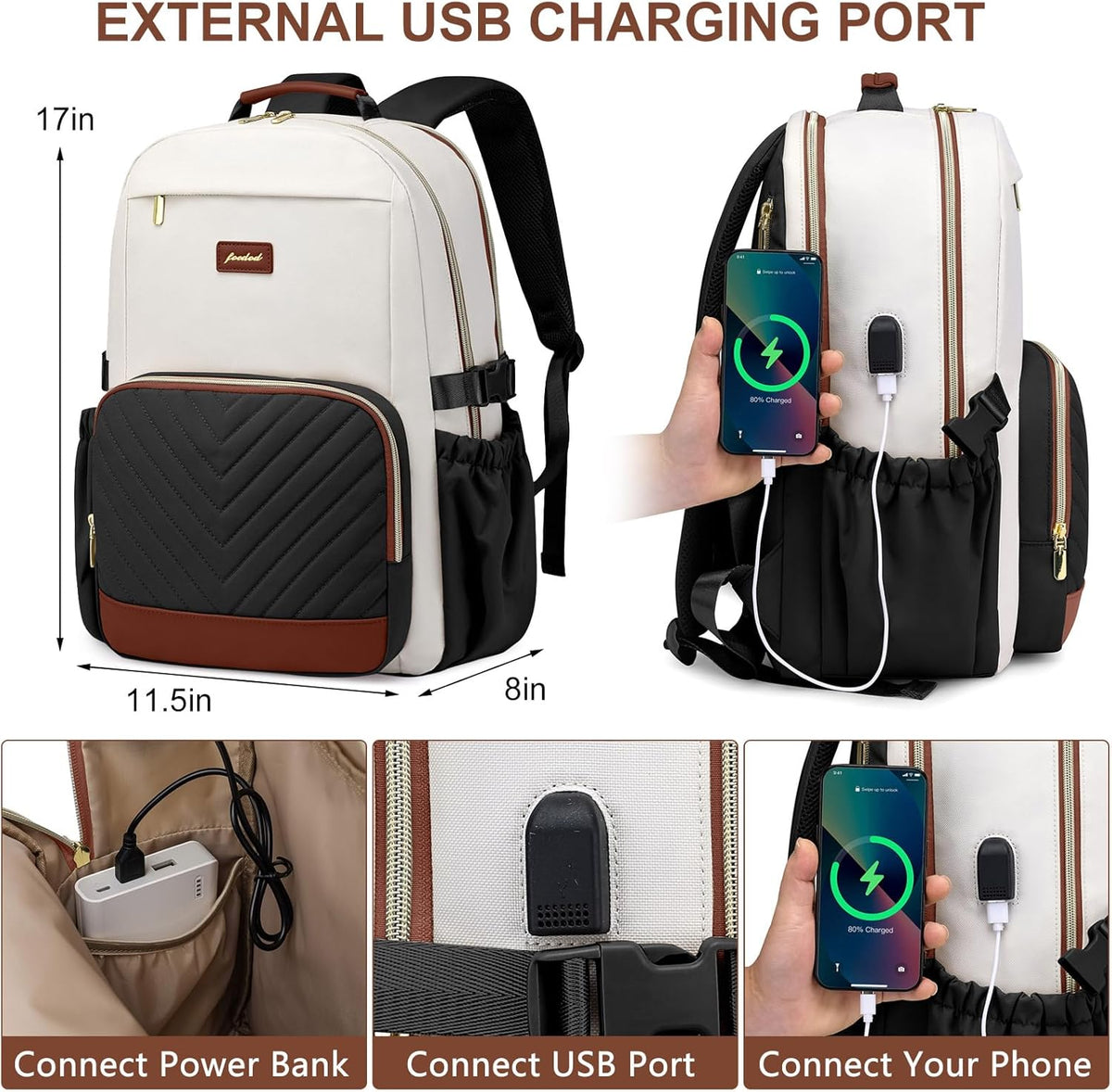 Laptop Backpack for Women Bookbag: 15.6 inch Work School Backpacks with Pouch Pocket for Large Capacity Cup & USB Charger College Book Bag Travel Business Nurse Teacher Bookbags Anti-theft Back Pack