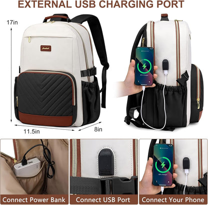 Laptop Backpack for Women Bookbag: 15.6 inch Work School Backpacks with Pouch Pocket for Large Capacity Cup & USB Charger College Book Bag Travel Business Nurse Teacher Bookbags Anti-theft Back Pack