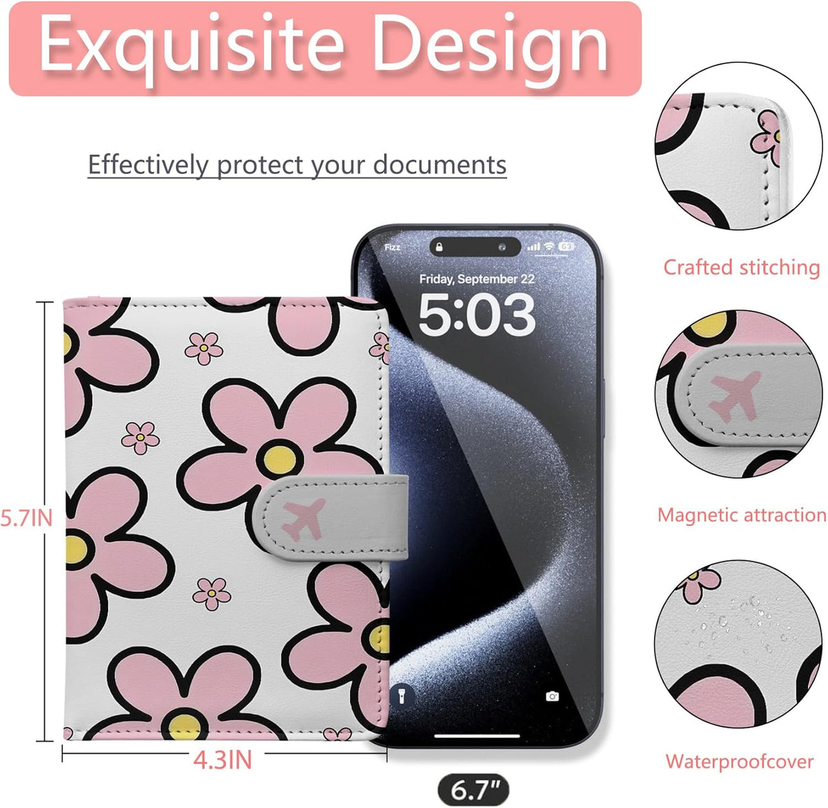 Passport Holder, Travel Wallet Cover with Pen Loop | Cute RFID Blocking Leather Case with Magnetic Closure for Travel Essentials-Posy