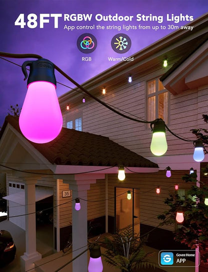 Govee Smart Outdoor String Lights H7015, 48ft RGBIC Outdoor Lights