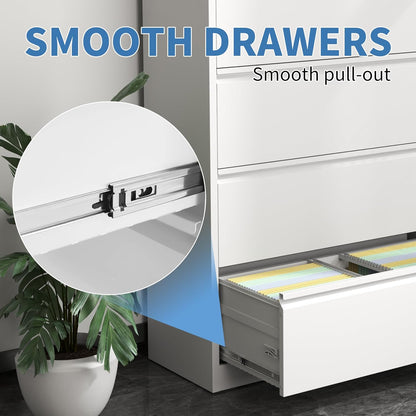 File Cabinets 4 Drawer,Metal Office Storage Filing Cabinet with Lock,White Lateral Filing Cabinet for Home Office,Horizontal Locking File Cabinets for Legal/Letter/A4,Assembly Require,White