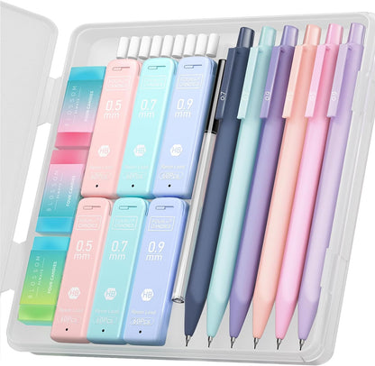 Four Candies Cute Mechanical Pencil Set, 6PCS Pastel Mechanical Pencils 0.5 & 0.7mm with 360PCS HB Leads, 3PCS Erasers and 9PCS Eraser Refills, Aesthetic School Supplies for Girls Writing