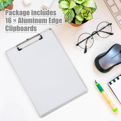 16 Pieces Metal Clipboard, A4 Letter Size 12.5 x 9 Inch Aluminum Edge Document Holder with Scale Aluminum Edge Clipboard with Low Profile Clip Vertical Silver Hardboard for Office
