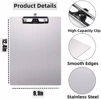 304 Stainless Steel Metal Dry Erase Clipboards with Pen Holder,Double-Sided Anti-Fingerprint White Board,Letter Size(Not to be adsorbed by Magnets)