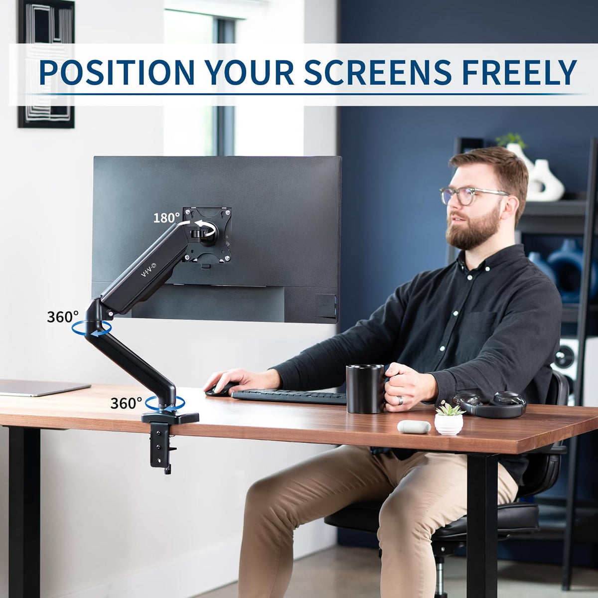 VIVO Single 17 to 32 inch Monitor Height Adjustable Counterbalance Mechanical Arm Desk Stand, Classic, Universal VESA Mount, STAND-V001O