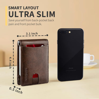 Slim Money Clip Wallets for Men RFID Blocking 11 Card Holder Minimalist Small Thin Carbon Leather Bifold Mens Front Pocket Wallet Gift Box