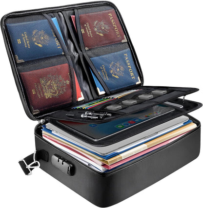 BALEINE Fireproof Document Box with Lock, Portable Fireproof Document Bag Waterproof Fire Proof File Boxes for Documents, File Organizer Box for Important Paperwork (Black, 15''x11''x4'')