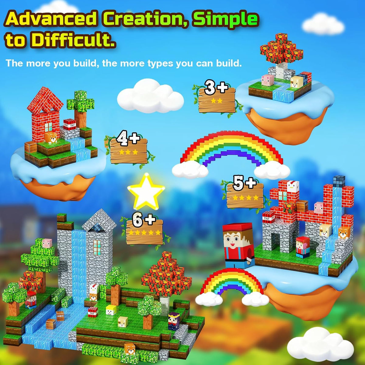 200PCS Magnetic Blocks, Magnetic Building Cube Toys for Kids, STEM Montessori Stacking, Sensory Education Toys for Toddlers Building World Set, Christmas Birthday Gifts for Kids Age 3 4 5 6 7 8 9 10