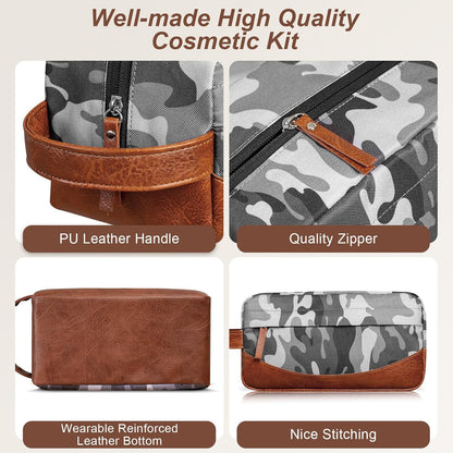 Travel Toiletry Bag for Men, Hanging Toiletry Organizer, Water Resistant Shaving Kit with Large Capacity for Travel Accessories (Camo-Gey, Medium)