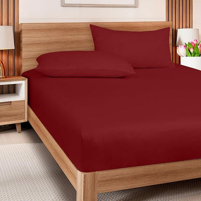 ROYALE LINENS 300 Thread Count 100% Long Staple Combed Cotton Fitted Sheet Twin XL - Super Soft Deep Pocket Bottom Sheet - Fitted Sheets Only - Elastic Sheets (Twin XL, Red)