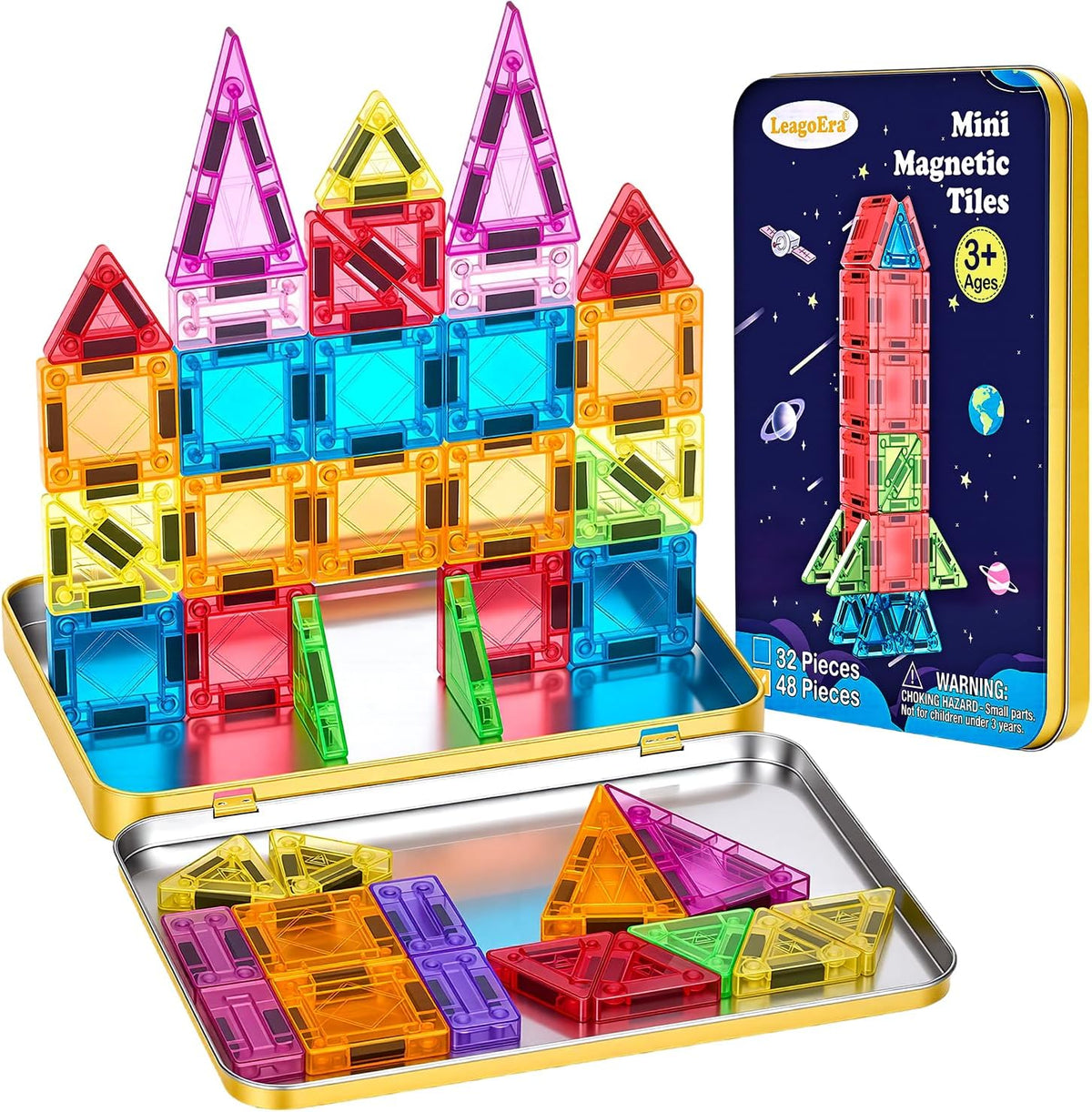 Magnetic Tiles Magnetic Blocks Building Toy: Portable Mini Magnetic Tiles Travel Set 32 Pieces Montessori Toys Birthday Gift for Kids Girls and Boys Ages 3-12 Years Old Preschool Classroom Must Haves