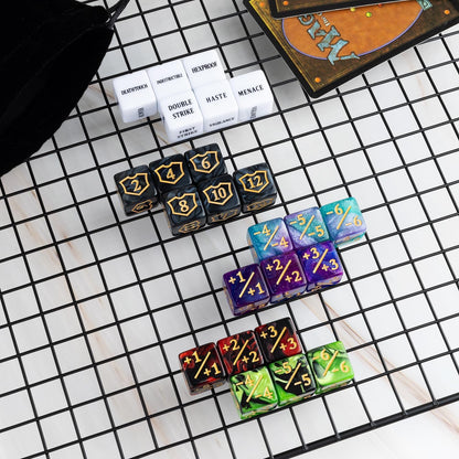 63 Pieces MTG Dice Counters Bulk Ability Keywords MTG Tokens Shield Life Counter 6 Sided Dice Set for Magic The Gathering,TCG,Cards Gaming Accessories