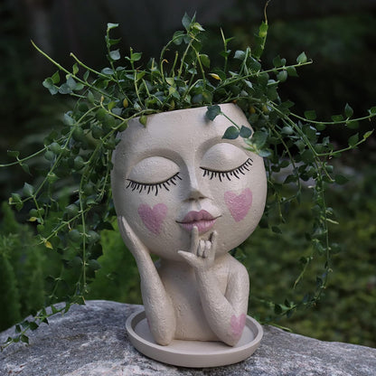 Face Flower Pots Head Planter, Cute Resin Planters for Indoor Outdoor Plants, Macetas para Plantas Unique Head Plant Pot