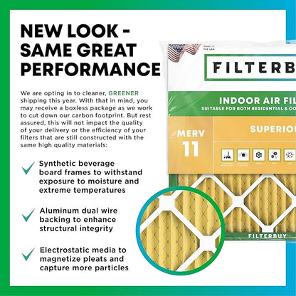 Filterbuy 18x24x1 Air Filter MERV 11 Superior Pet & Allergy Defense (5-Pack), Electrostatic Pleated HVAC AC Furnace Filters Replacement, Made in USA (Actual Size: 17.38 x 23.38 x 0.75)