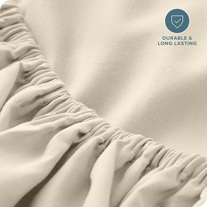 Fitted Bottom Sheet Full Size - Premium 1800 Microfiber - Ultra-Soft Hotel Luxury - Deep Pocket - Durable and Long Lasting - Fitted Sheet (Full, Sand)