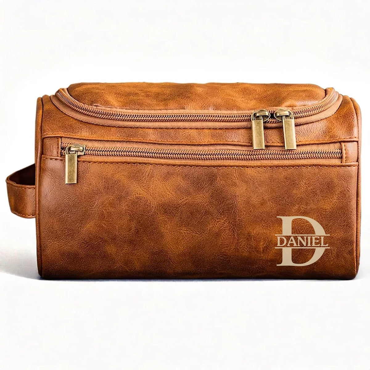 DOPTIKA Custom Engraved Leather Toiletry Bag, Personalized Birthday Gifts for Dad, Brother, Grandpa, Husband, for the Man Who’s Always on the Move, Initial with Name Toiletry Bag for Men, Groomsmen