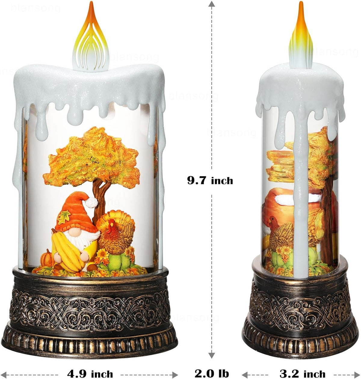 Fall Snow Globe Candle Fall Decorations for Home with Timer Gnome Turkey Pumpkin Autumn Harvest Fall Decor Indoor 9.7 inch