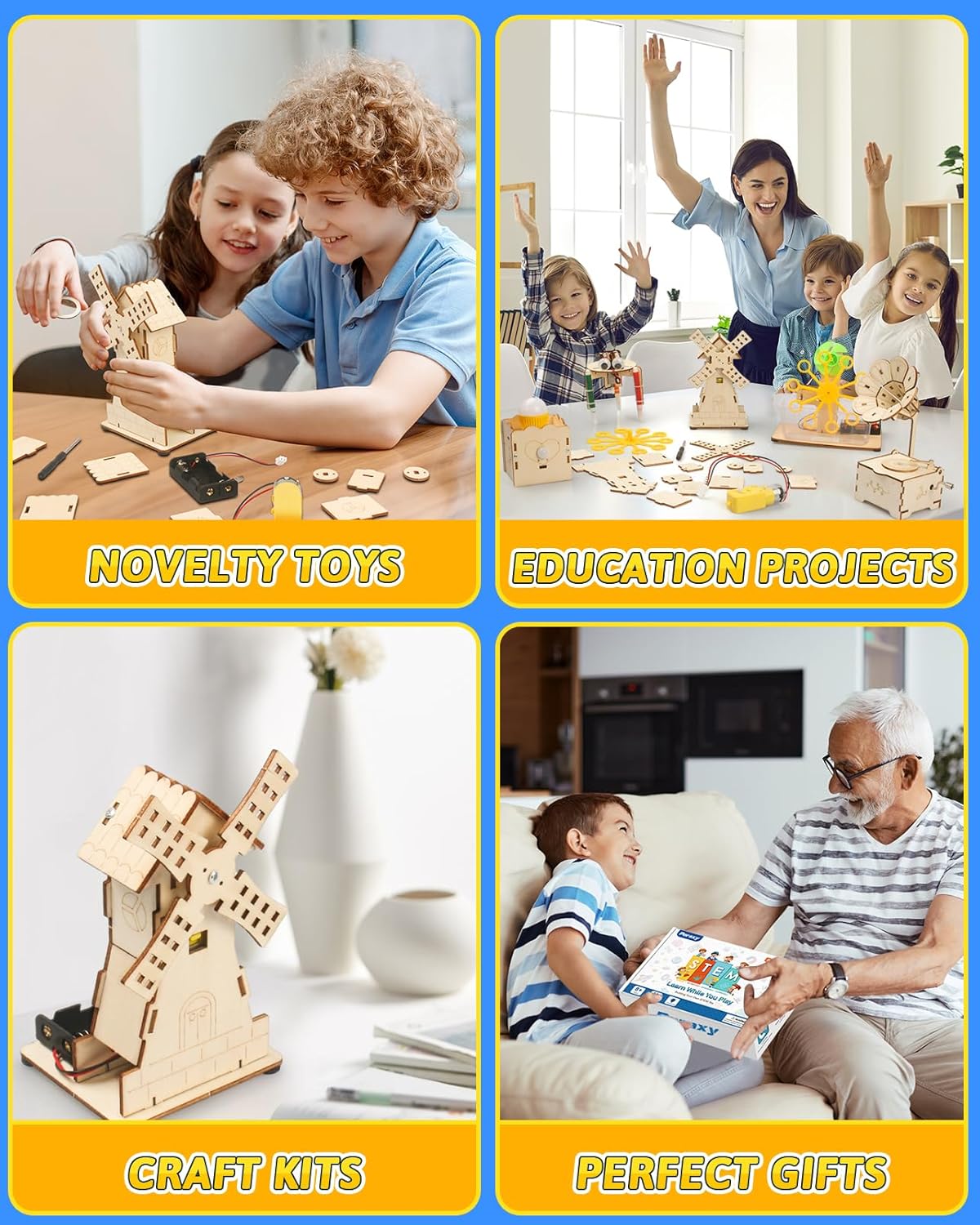 Poraxy STEM Kit for Kids Age 8-10, 6 in 1 Science Kit with Wooden 3D Puzzles and Toys