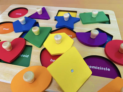 Dailyfunn Montessori Wooden Shape Peg Puzzles for 12-18-24 months, BPA-Free, Non-Toxic Paint