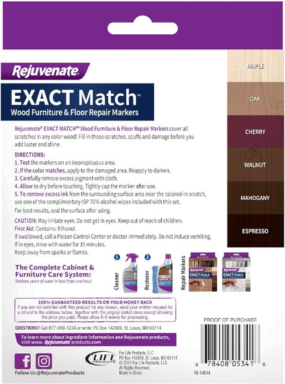 Rejuvenate Exact Match Wood Furniture & Floor Repair Markers, 6 Count, Brown Markers Cover All Scratches, Scuffs And Damage To Wood Furniture And Flooring