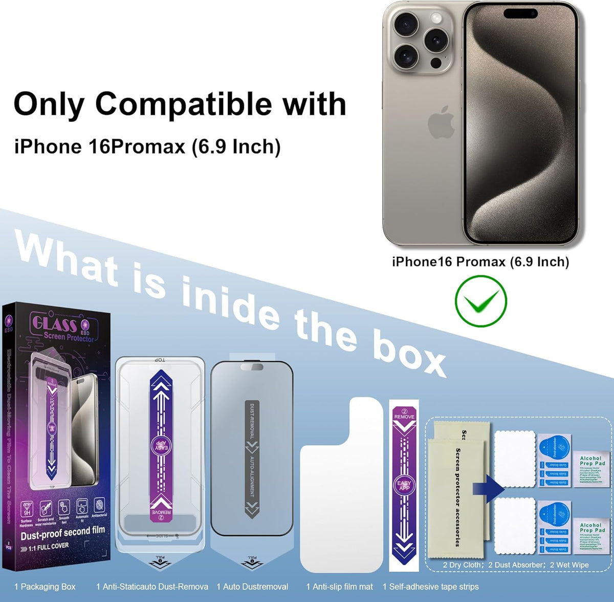 2 Pack Matte Screen Protector for iPhone 16 Pro Max 6.9-Inch Auto Dust Removal, No Bubbles, Tempered Glass Film, Easy Installation