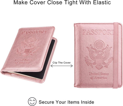 WALNEW Passport Holder for Travel, RFID Passport Cover Wallet for Women Men, PU Leather Passport Book Card Holder Case with Pen, Travelling Essentials for Flying