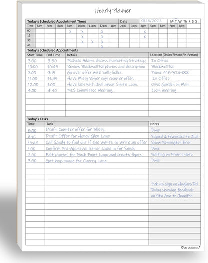 Hourly Planner Notepad. 60 Page Planning Pad w/Appointment Time Block, Task Log List & Note Sections. For Office Work Schedule & Time Management. 8.5 X 11, A4 Sheets.