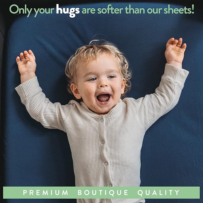 Joey + Joan Bassinet Fitted Sheets 19" x 32" for Cowiewie Mika Micky Bedside Sleeper Bassinet Mattress Pad – Snuggly Soft 100% Jersey Cotton – Dusty Blue + Navy – 2 Pack