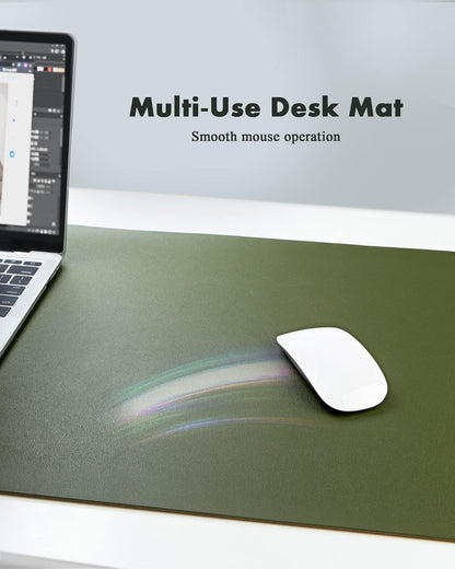 YSAGi Double-Sided Desk Pad, 31.5"x15.7"Leather Desk Mat, Eco Cork Desk Pad Protector,Large Mouse Pad,Waterproof Desk Blotter for Office/Home(Olive Green)