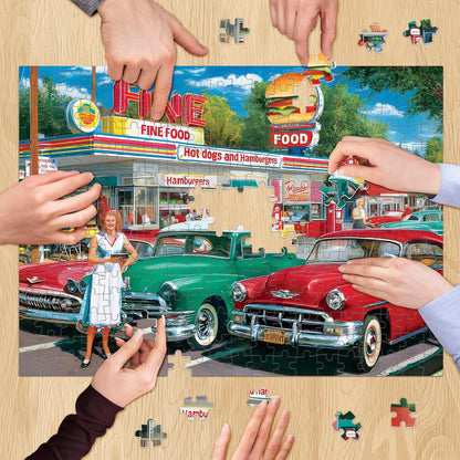 500 piece retro style jigsaw puzzles for adults, perfect for car and food station enthusiasts